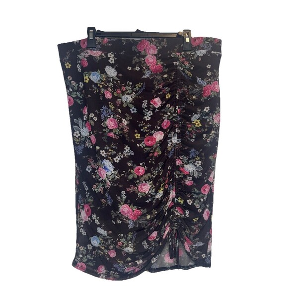 Torrid BLACK Colorful Floral Mesh Lined Pencil Skirt Drawstring Ruched Hem Sz 1X - Picture 2 of 9